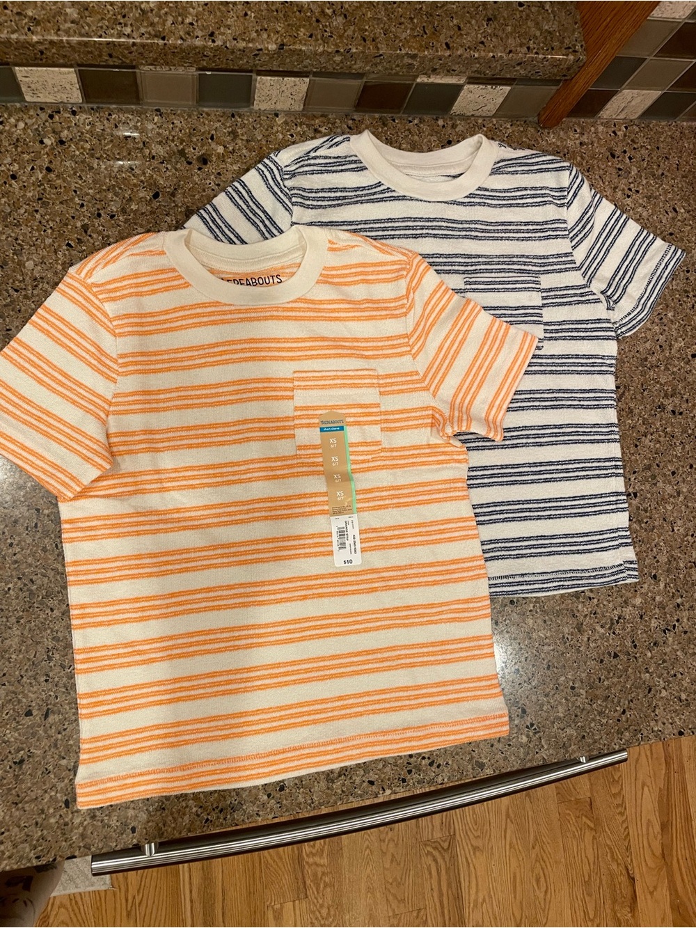 Orange Striped Pocket Tee & Blue Striped Pocket Tee